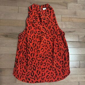 ALC Silk Red and Black High Neck Sleeveless Top size 0 Animal Print Cheetah